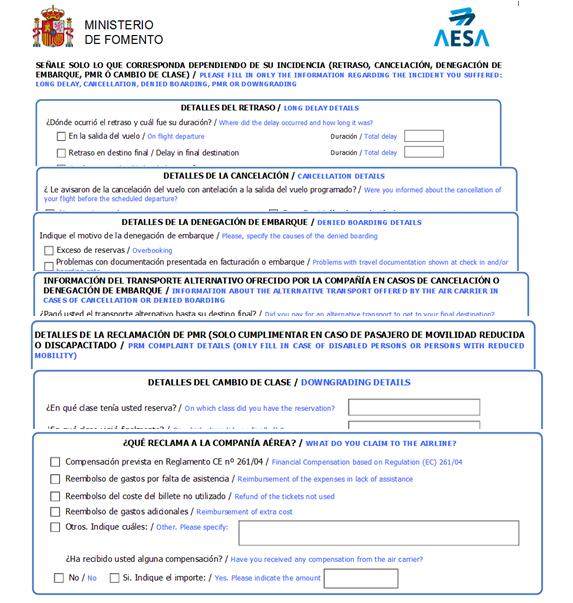  Formulario de reclamación AESA
