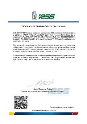 Certificado de obligaciones del empresario ecuatoriano